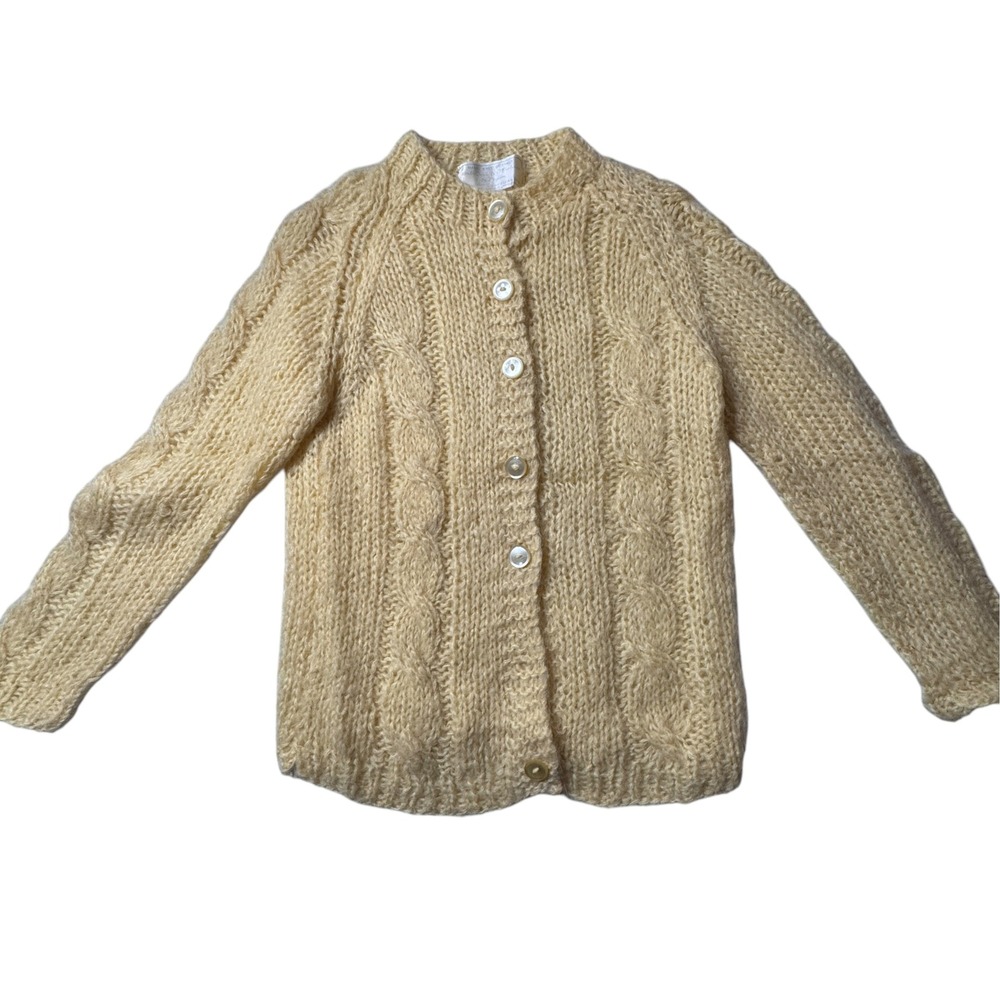 Handmade Cardigan Women S Cream Mohair Cable Knit Italy Vintage Grandmacore